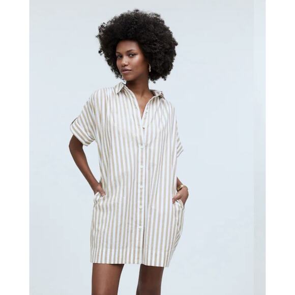 Madewell Women’s Size M Striped Mini Shirtdress Coastal Beach Summer Dress Shirt - Picture 2 of 15
